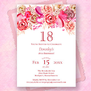 Convites 18.º Aniversário, Namorados Rosa Rosa Suave Suavem