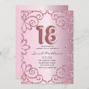 Convites 18.º aniversário - Princesa brilhante Rosa-Rosa
