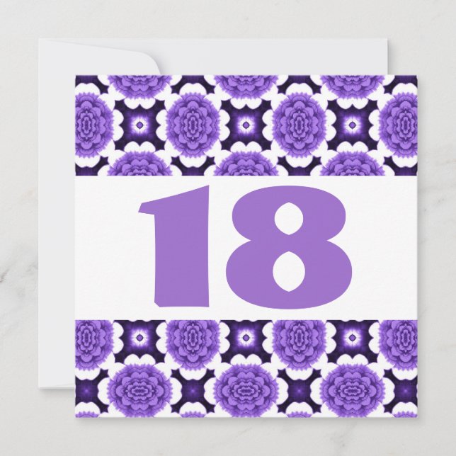 Convites 18.a Festa de aniversário Flores Festivas Roxas W9 (Frente)