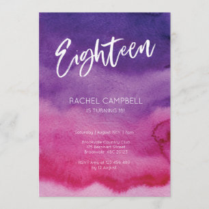 Convites 18.o Aniversário Invitation Pink Purple Watercolor