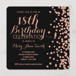 Convites 18. Rosa de aniversário Faux Glitter Confetti Bla