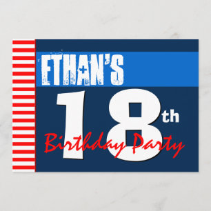 Convites 18o Azul branco vermelho moderno 2B2A da festa de