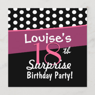 Convites 18o Rosa branco das bolinhas do preto do