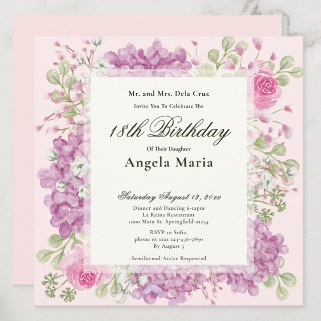 Convites 18th Birthday Invitation Elegant Pink Flowers (Criador carregado)