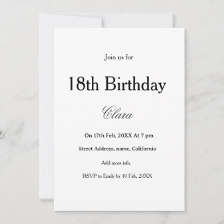 Convites 18th birthday simple name minimal black white 