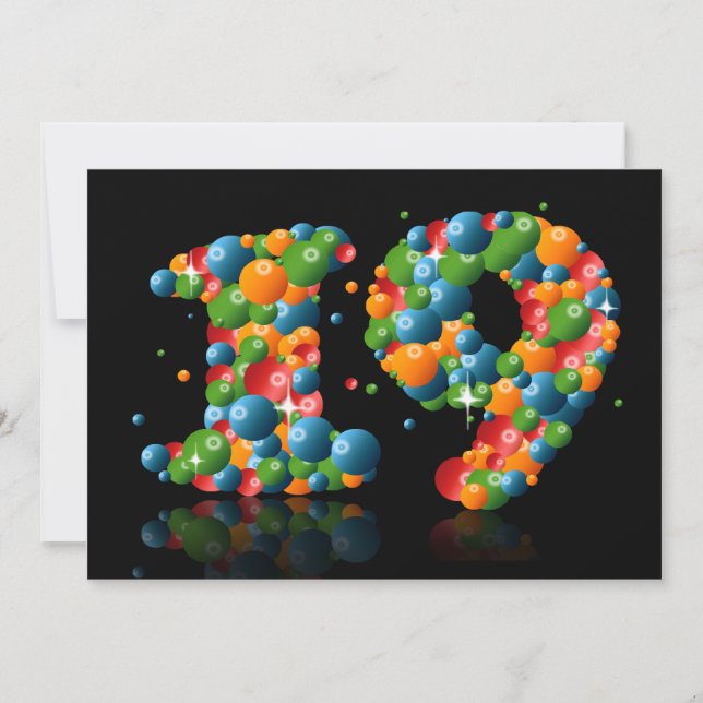 Convites 19ª Festa de aniversário, com bolhas e bolas (Frente)