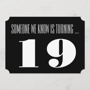 Convites 19ª Festa de aniversário Convidado, preto e branco