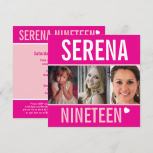 Convites 19º evento de festa de aniversário, foto rosa-rosa