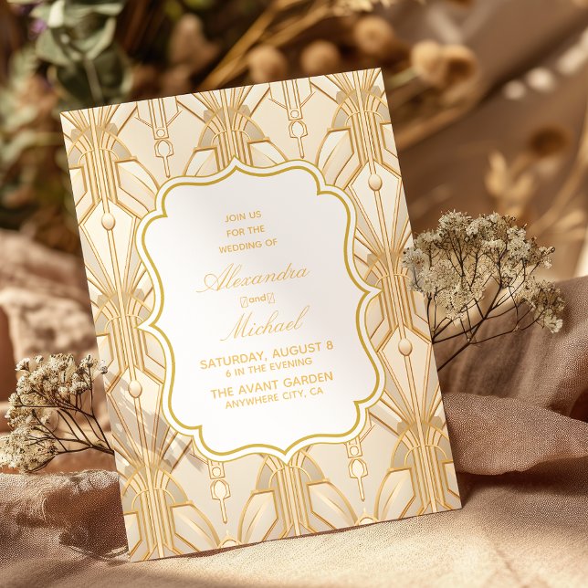 Convites 1920 de Deco de Arte Branca do Excelente Dourado (Criador carregado)