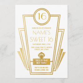 Convites 1920 Sweet 16 Art Deco Gatsby Dourado