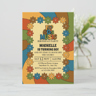 Convites 1960s Music Birthday Party for 80th Celebration