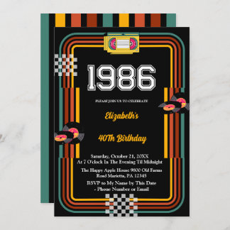 Convites 1986 Retro Cassette Disco 40th Birthday