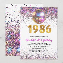 Convites 1986 Trendy Glitter Disco 40th Birthday