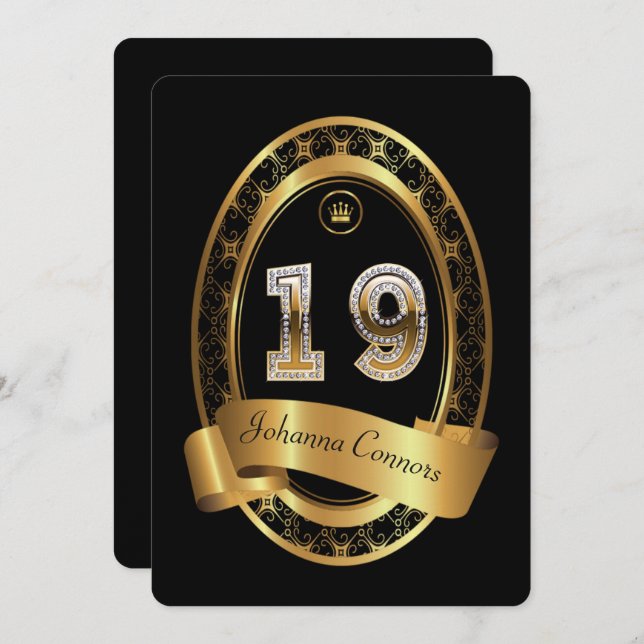 Convites 19,festa de aniversário, homem, cor elegante (Frente/Verso)