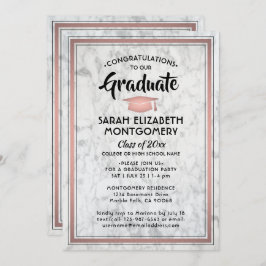Convites 1 Foto Elegante Marble e Rosa Dourada Graduação