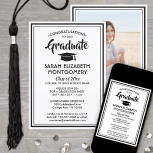 Convites 1 Foto simples Kraft e Black Rustic Graduation