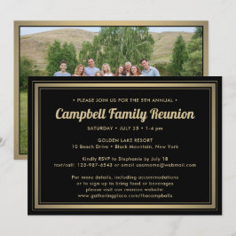 Convites 1 Reunião da família fotográfica em preto e Dourad