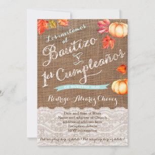 Convites 1er cumple y Bautizo, convidados calabazas