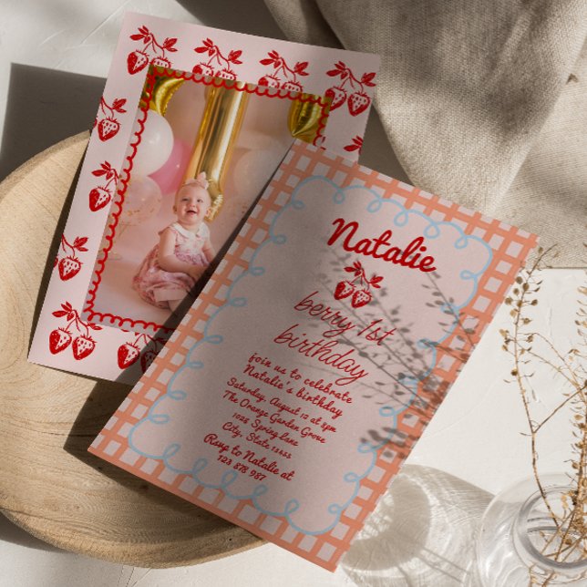 Convites 1rua Berry Desenhou Foto de Morango Foto Aniversár (Criador carregado)