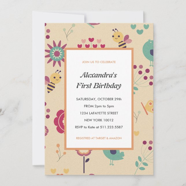 Convites 1rua de abelha convida Bumblebee Rosa (Frente)