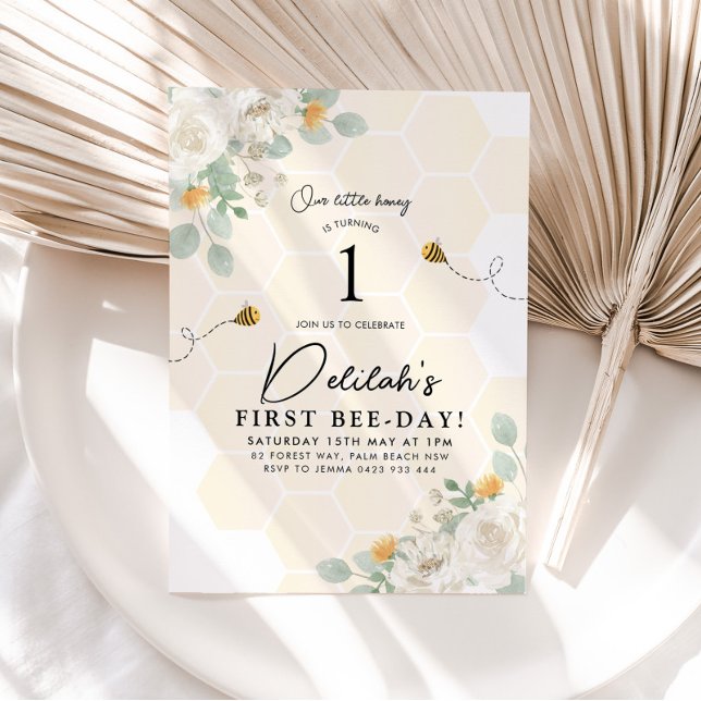 Convites 1rua Dia de Abelhas Bumble Meninas Aniversário de  (Criador carregado)