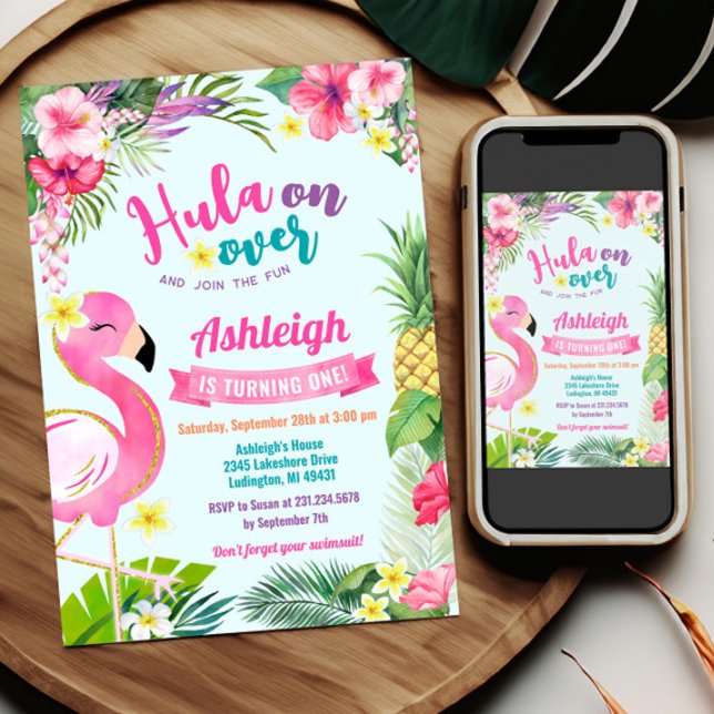 Convites 1rua Luau Aniversário do Verão Tropical (Luau Birthday Invitation Template - Luau Birthday - Tropical Birthday Theme)