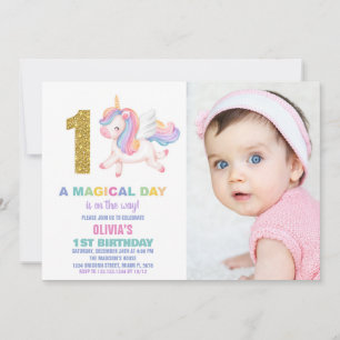 Convites 1rua Rainbow Unicorn Birthday Invtions w foto