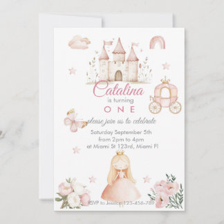 Convites 1st Birthday Princess Girl Invitation