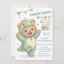 Convites 1st Dino Birthday Party | Cute Teddy Bear Dinosaur