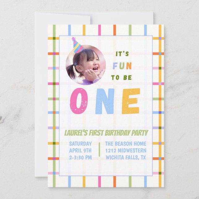 CONVITES 1ST- IT'S FUN TO BE ONE FIRST BIRTHDAY INVITATION  (Frente)