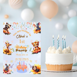 Convites 1st Party Animals Kids Birthday Invitation