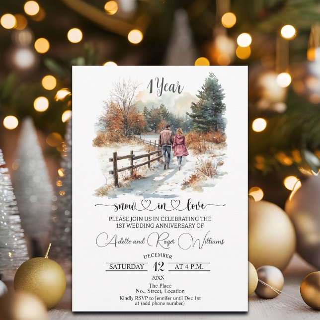 Convites 1st Wedding Anniversary Winter Landscape Romantic (Criador carregado)