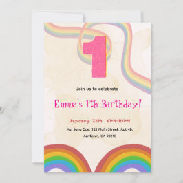 Convites 1th Birthday Invitation Girl Editable Rainbow