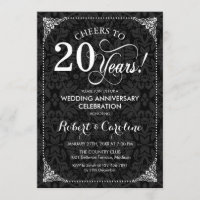20º Aniversário de Casamento - Damask Preto Branco