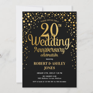 Convites 20º Aniversário de Casamento - Preto e Dourado