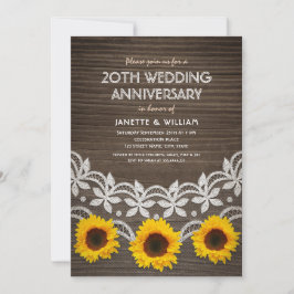 Convites 20º Aniversário de Casamento Rustic Sunflowers Lac
