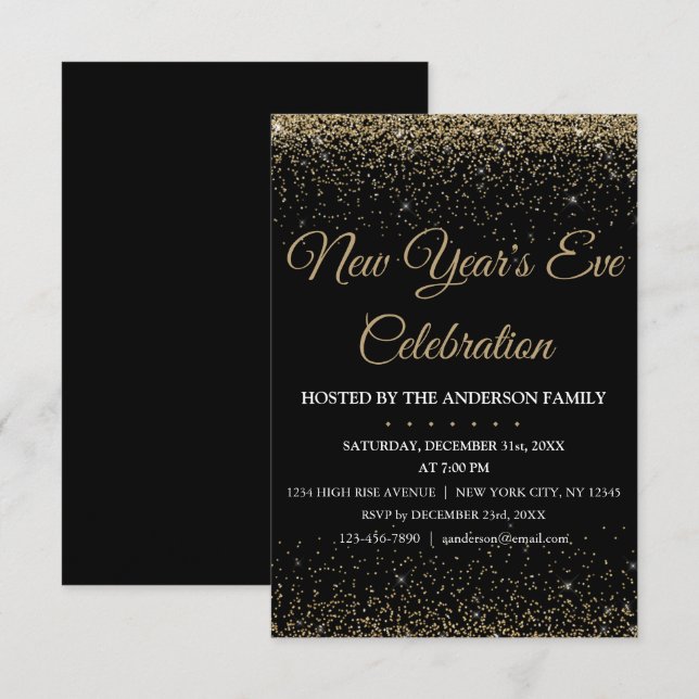 Convites 2018: Festa de Ano Novo Glitter (Frente/Verso)