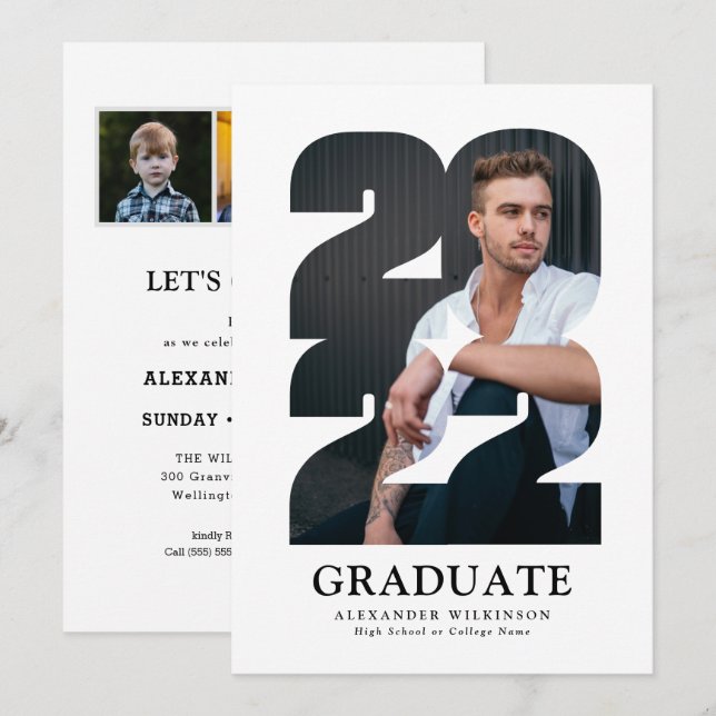 Convites 2022 Modern Typografia Trendy 4 Graduação Fotográf (Frente/Verso)