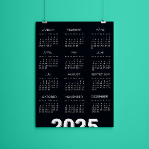 Convites 2025 Kalender Deutsch Preto E Branco