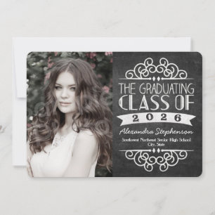 Convites 2025 Vintage Chalkboard Graduation Photo