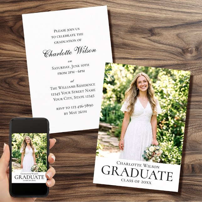 Convites 2026 Elegant Graduation Party Invitation Photo (Criador carregado)