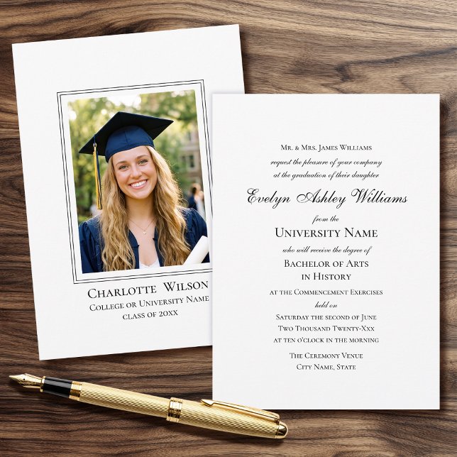 Convites 2026 Formal Commencement Invitation Photo Card (Criador carregado)