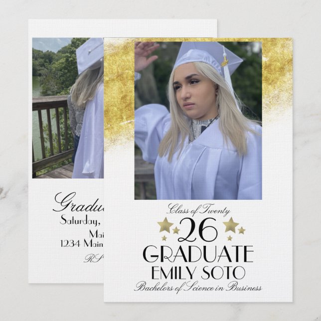 Convites 2026 Graduation Collage Party Script Stars Photo (Frente/Verso)