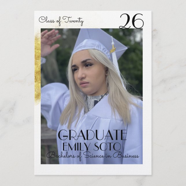 Convites 2026 Graduation Collage Script Gold Photo (Frente)