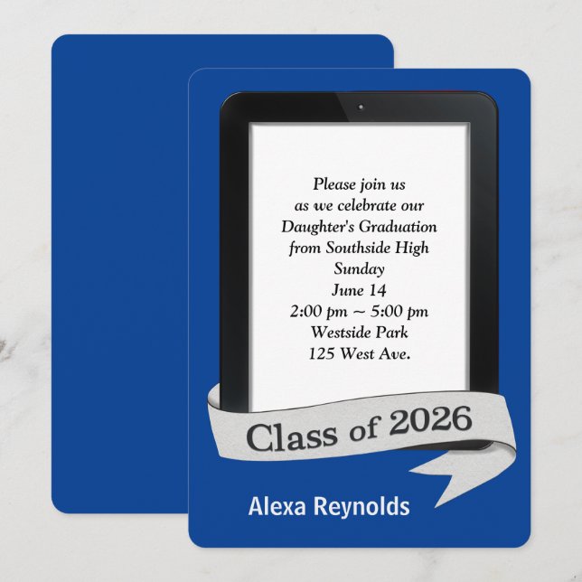 Convites 2026 Graduation Electronic Tablet Party   (Frente/Verso)