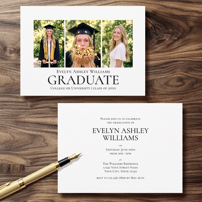 Convites 2026 Graduation Party Invitation Classic Photo (Criador carregado)