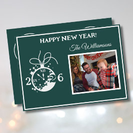 Convites 2026 Happy New Year's 4 Photo Clock Card