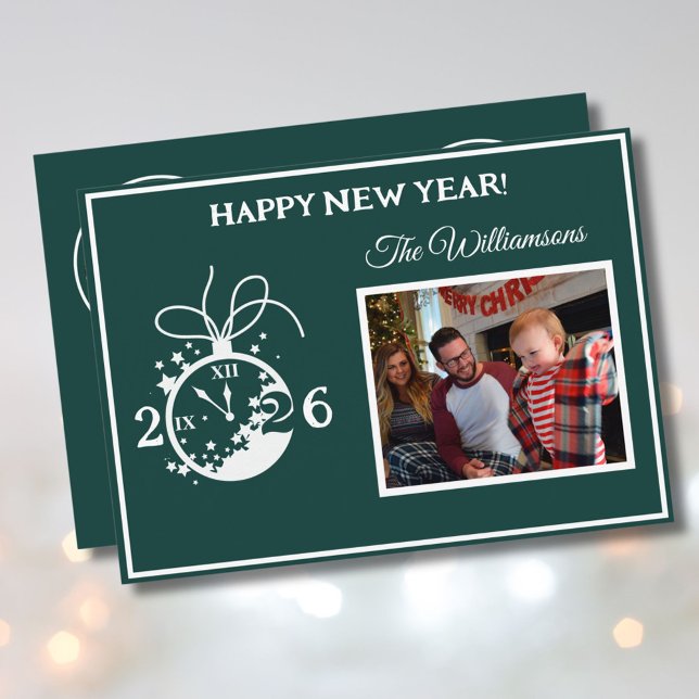 Convites 2026 Happy New Year's 4 Photo Clock Card (Criador carregado)