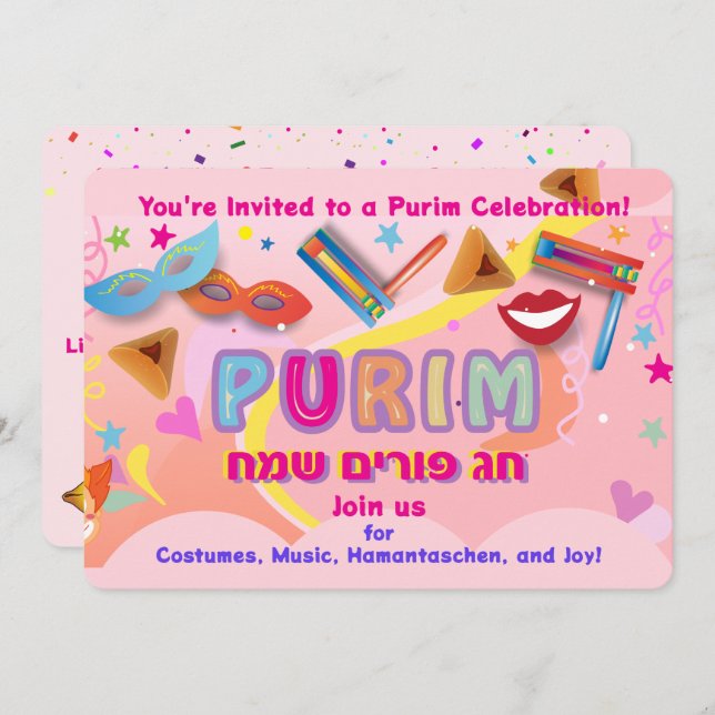Convites 2026 Happy Purim Festival (Frente/Verso)