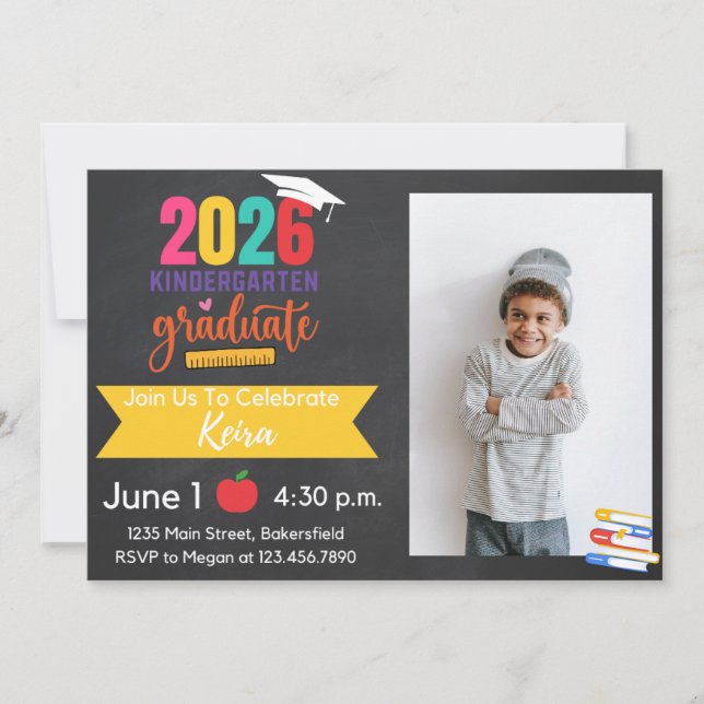 Convites 2026 Kindergarten Graduation Invitation with Photo (Frente)